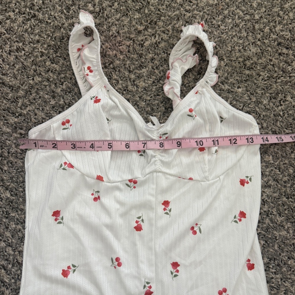 Women Cherry Lace Trim Cami Babydoll Romper Sleepwear Pajama Loungewear M - Picture 6 of 8